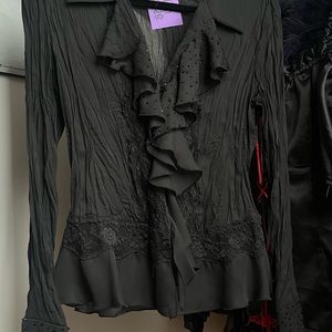 2000s goth sheer lace bead chiffon top